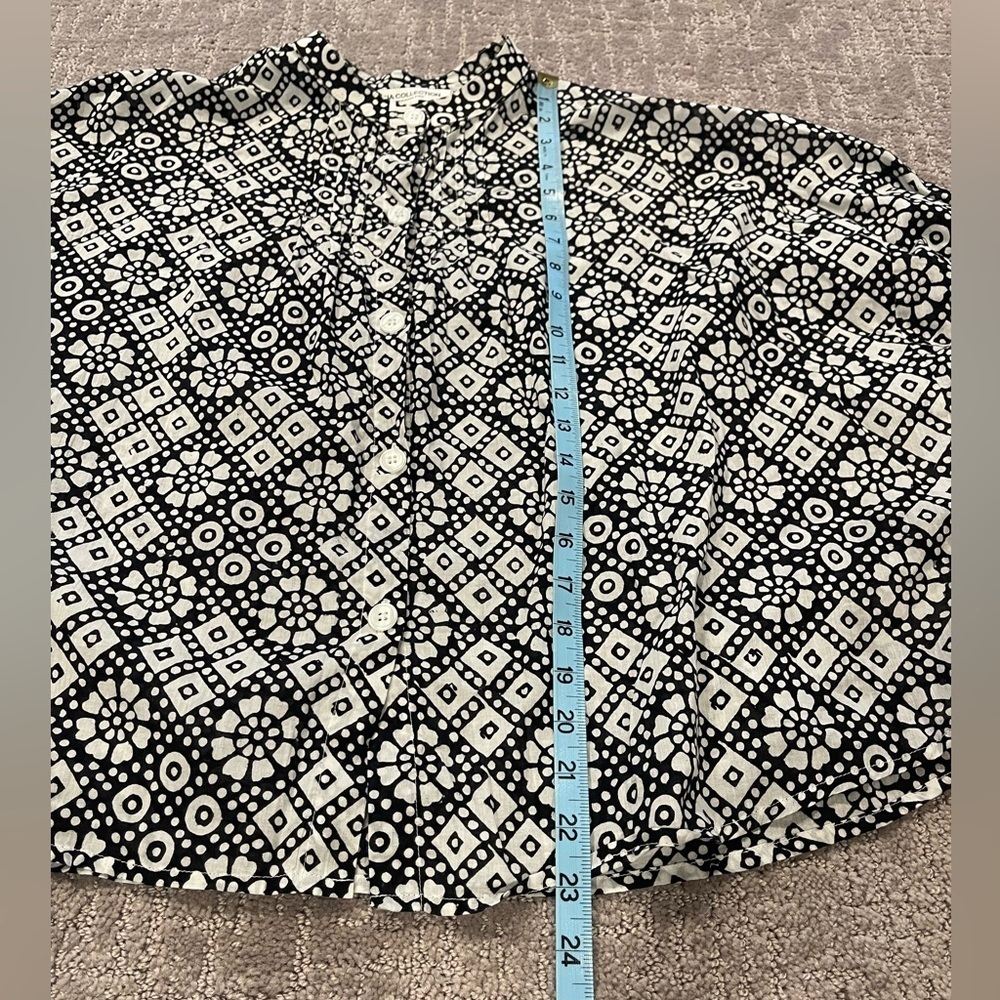 Emerson Fry Mandarin Collar Top, Daisy Check, Black/White, Button Down Front, OS - Picture 12 of 16